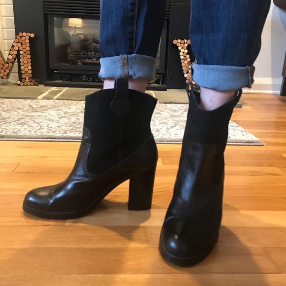 RALPH LAUREN BLACK LEATHER SUEDE WESTERN BOOTS - Picture 3 of 11